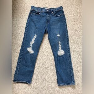 Levi’s Wedgie Straight Button Fly 100% Cotton Denim Jeans 30 Distressed Ankle
